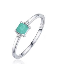 Elenza Sterling .925 Zilveren Ring met Rechthoekige Groene Steen en Zirkonia