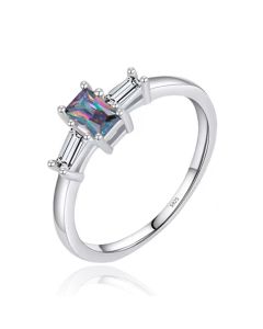 Elenza Sterling .925 Zilveren Ring met Vierkante Regenboogsteen en Zirkonia