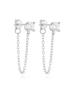 Elenza Sterling Zilveren Oorbellen met Ketting en Zirkonia - Zilverkleurig