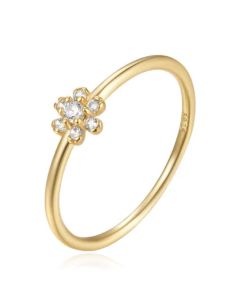 Elenza Thin .925 Zilveren Ring met Bloemontwerp en Gouden Plating – 1mm