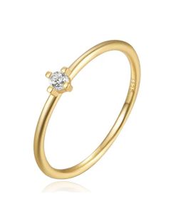 Elenza Thin .925 Zilveren Ring met Klein Bloemmotief en Gouden Plating – 1mm