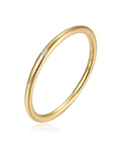 Elenza Thin .925 Zilveren Ring met Gouden Plating en Zirconia – 1mm