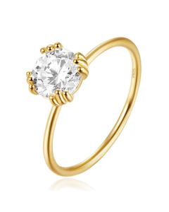 Elenza Thin .925 Zilveren Ring met Grote Zirconia en Gouden Plating – 1mm