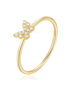Elenza Thin .925 Zilveren Ring met Vlindermotief en Gouden Plating – 1mm