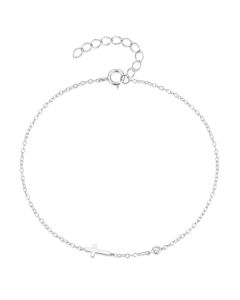 Elenza Zilveren Armband met Fijn Kruis en Kristallen