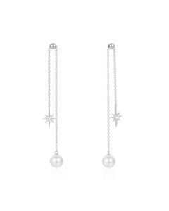 Elenza Zilveren Oorbellen met Parel en Ster – Elegante Dames Sieraden