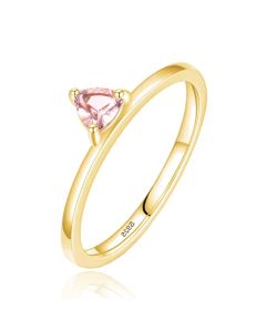 Elenza Zilveren Ring met Driehoekige Roze Steen, Verguld met 18k Gouden Plating