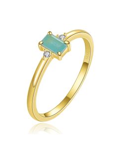 Elenza Zilveren Ring met Smaragdgroene Steen en Zirkonia, Verguld met 18k Gouden Plating