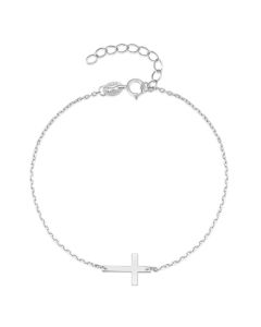 Elenza zilverkleurige 925 Sterling Zilveren Armband met Fijn Kruis