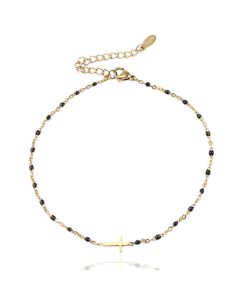 Enkelband Goud & Emaille - Cross Black