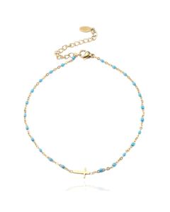 Enkelband Goud & Emaille - Cross Blue