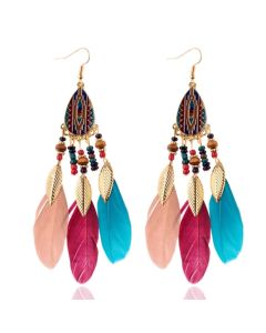 Etnische Oorbellen met Kralen en Veren van LGT JWLS - Multicolor