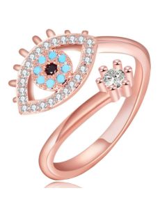 Evil Eye dames Ring Edelstaal Rose kleurig Verstelbaar met Zirkonia