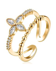 Gedraaide Goudkleurige Dames Ring Edelstaal met Bloem Zirkonia