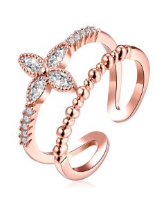 Gedraaide Rose kleurige Dames Ring Edelstaal met Bloem Zirkonia