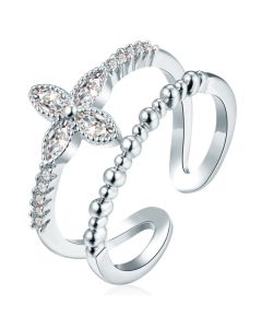 Gedraaide Zilverkleurige Dames Ring Edelstaal met Bloem Zirkonia