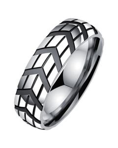 Gegroefde edelstaal heren ring