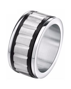 Gegroefde stalen heren ring Zwart Zilver  -21mm