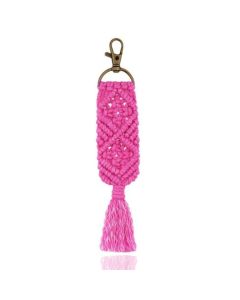 Geknoopte Boho Sleutelhanger Handgemaakt Roze van Katoen en Metaal