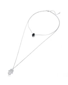 Gelaagde dames ketting Fatima Hand hanger Zilverkleurig