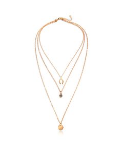 Gelaagde goudkleurige ketting Wishing Bone muntje en Zirkonia