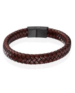 Gevlochten Leren Armband Heren Edelstaal Sluiting Bruin