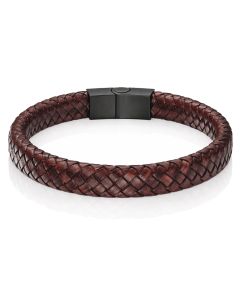 Gevlochten Leren Armband Heren Edelstaal Sluiting Bruin