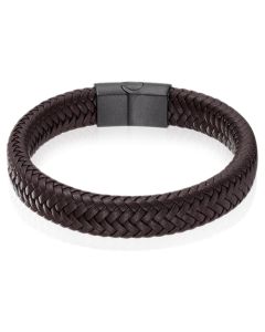 Gevlochten Leren Armband Heren Edelstaal Sluiting Bruin Zwart