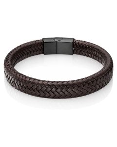 Gevlochten Leren Armband Heren Edelstaal Sluiting Bruin Zwart