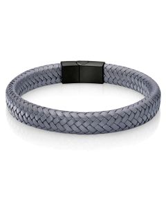 Gevlochten Leren Armband Heren Edelstaal Sluiting Grijs Zwart