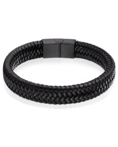 Gevlochten Leren Armband Heren Edelstaal Sluiting Zwart