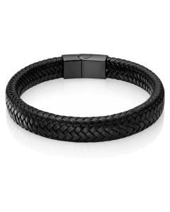 Gevlochten Leren Armband Heren Edelstaal Sluiting Zwart