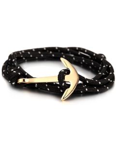 Goudkleurige anker armband polyester koord