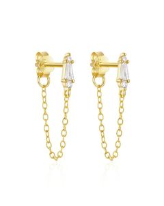 Gouden Elenza Oorbellen met Ketting en Zirkonia – Luxe Dames Sieraad