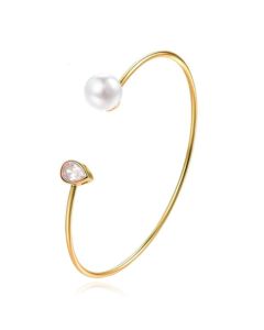 Goudkleurige armband met Ovale Zirkonia Steen en Imitatie Parel