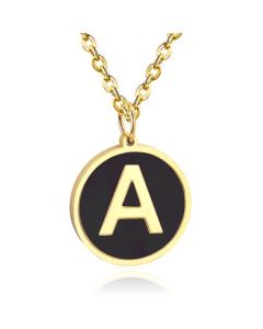 Goudkleurige Dames Schakelketting met Zwarte Kettinghanger Letter A