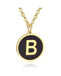 Goudkleurige Dames Schakelketting met Zwarte Kettinghanger Letter B