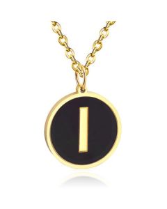 Goudkleurige Dames Schakelketting met Zwarte Kettinghanger Letter I