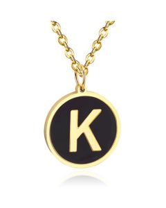 Goudkleurige Dames Schakelketting met Zwarte Kettinghanger Letter K