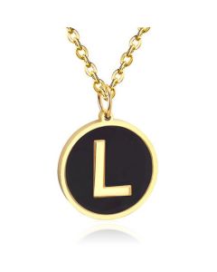 Goudkleurige Dames Schakelketting met Zwarte Kettinghanger Letter L