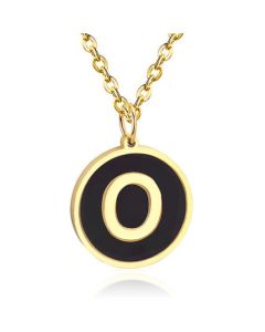 Goudkleurige Dames Schakelketting met Zwarte Kettinghanger Letter O