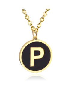 Goudkleurige Dames Schakelketting met Zwarte Kettinghanger Letter P
