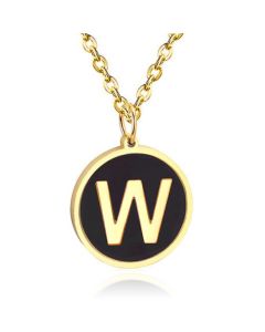 Goudkleurige Dames Schakelketting met Zwarte Kettinghanger Letter W