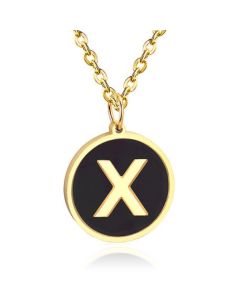 Goudkleurige Dames Schakelketting met Zwarte Kettinghanger Letter X