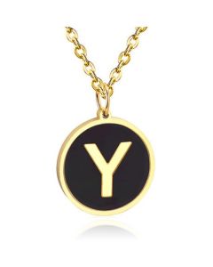 Goudkleurige Dames Schakelketting met Zwarte Kettinghanger Letter Y