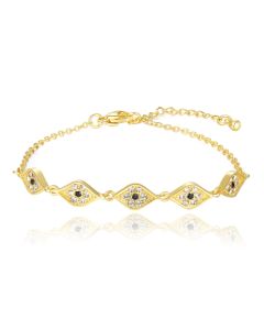 Goudkleurige Damesarmband met Witte en Zwarte Steentjes