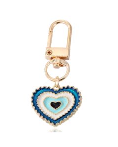 Goudkleurige Hart Sleutelhanger Blauw met Musketonhaak