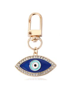 Goudkleurige Oog Sleutelhanger Blauw met Strass Steentjes