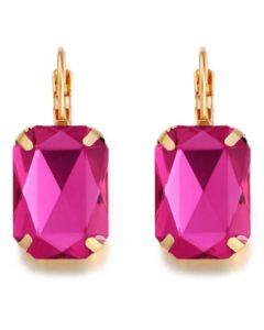 Goudkleurige oorbellen voor dames met een grote paarse steen