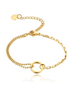 Goudkleurige Schakelarmband Dames met Muntje en Musketon